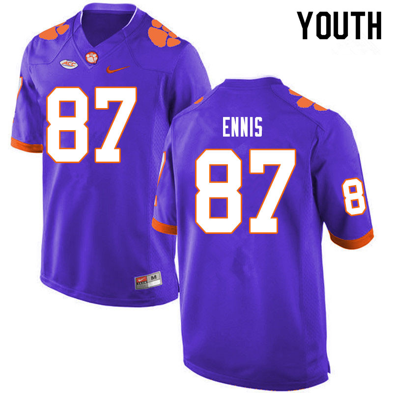 Youth #87 Sage Ennis Clemson Tigers College Football Jerseys Sale-Purple - Click Image to Close